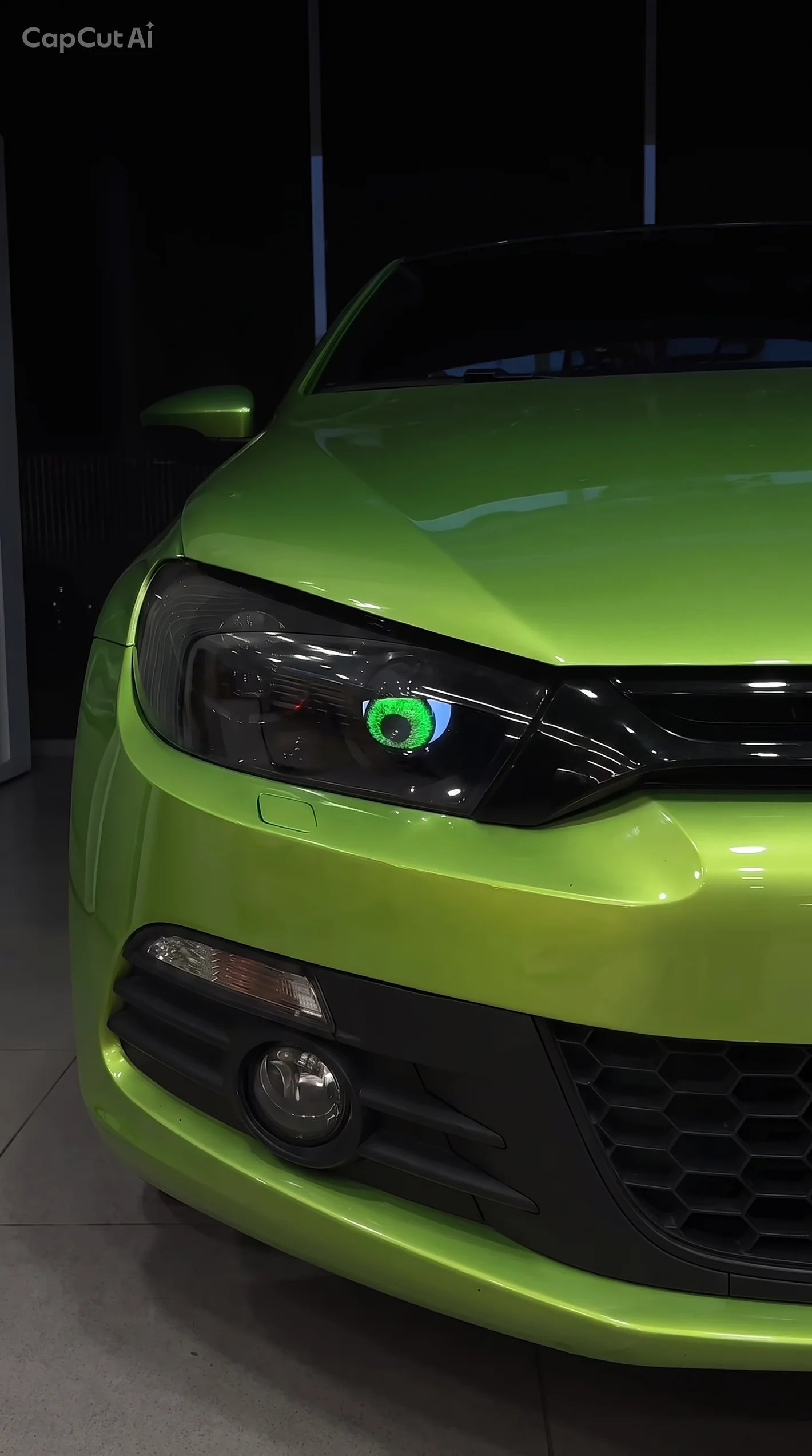 Green car with green LED Light Eye